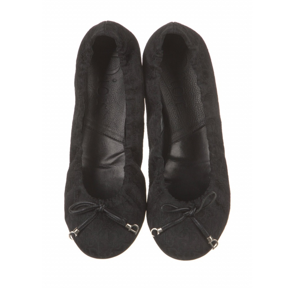 Vintage Christian Dior Black Oblique Logo Ballerina Flats w/ Silver Charms | 8